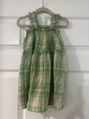 Old Navy Green and Cream Plaid Smocked Top